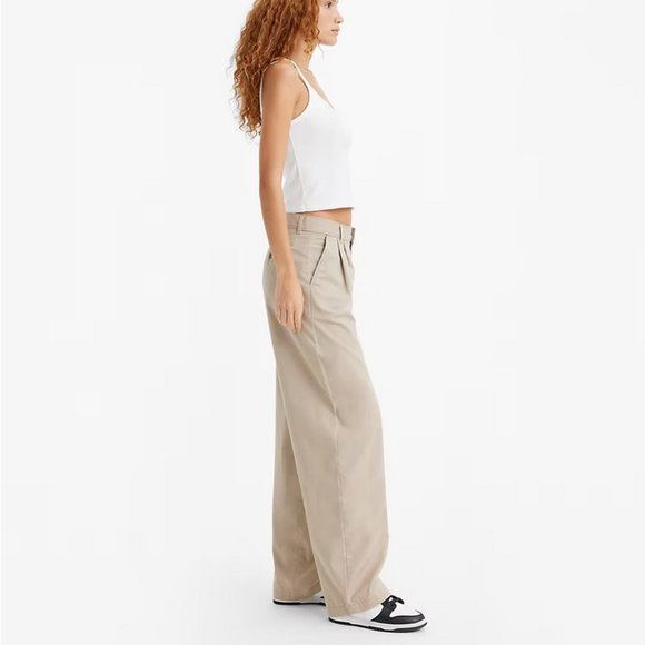 Levi's High Rise Pleated Baggy Trousers in Cobblestone Neutral VARSITY PREP NWT - Picture 2 of 16
